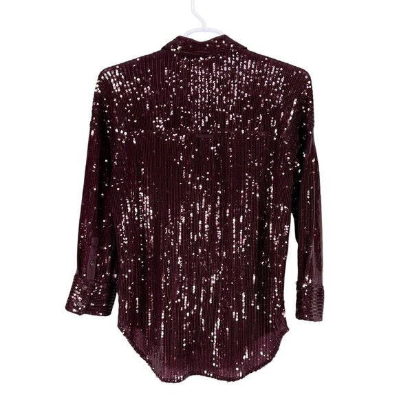 Anthropologie Pilcro Women XS OVERSIZED Burgundy Sequin Button Up Fairy Glam Top - Picture 5 of 16